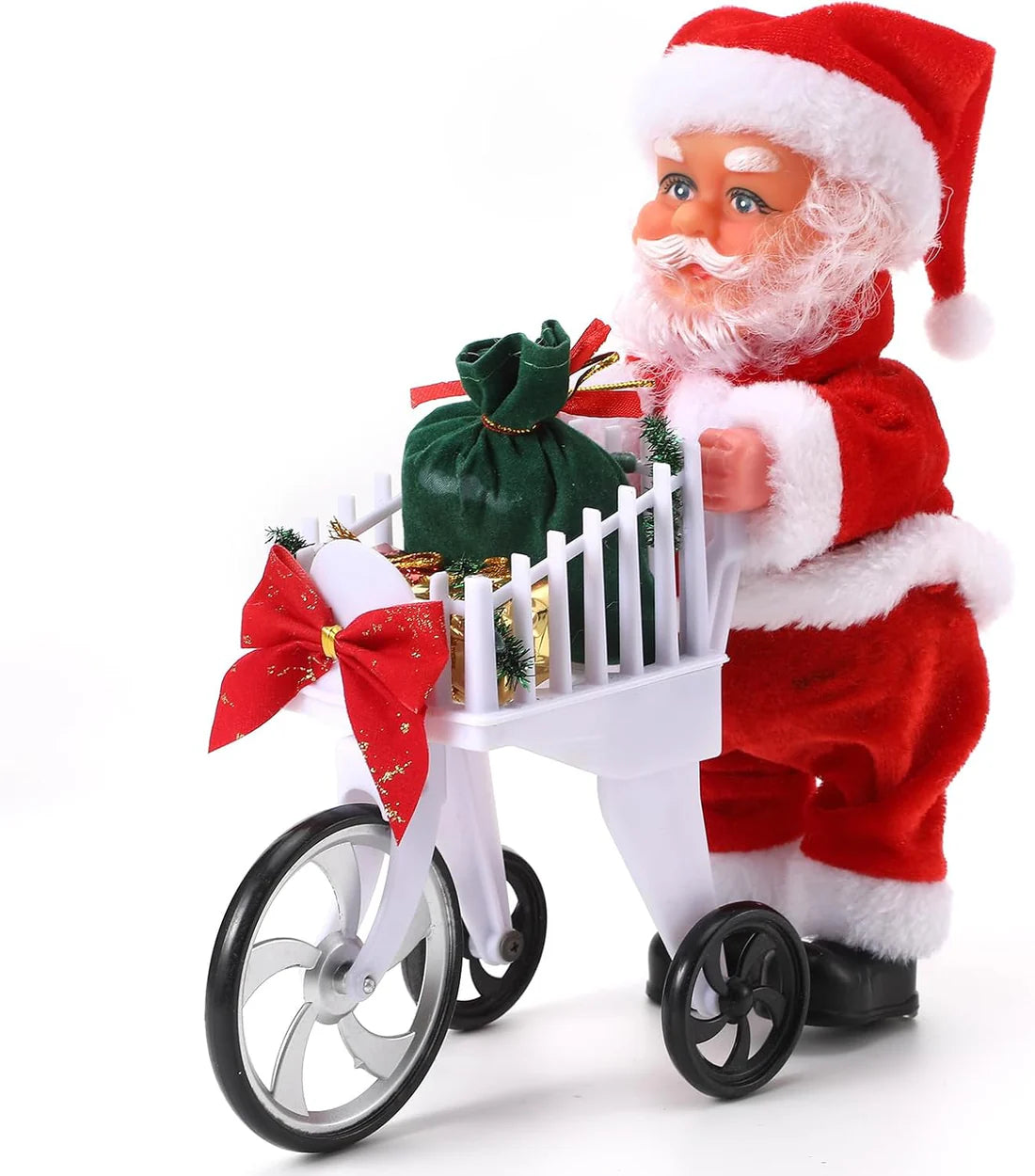 Electric Santa Claus Pushing Gifts Cart Singing Walking Animated Christmas Santa