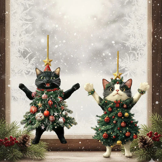 2 Pieces Cat Christmas Ornaments, Acrylic Christmas Ornament