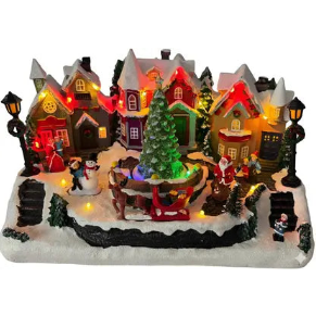 Musical Rotating Christmas Village with Lights & Santa Scene Decorative Showpiece - 18 cm  (Resin, Multicolor)