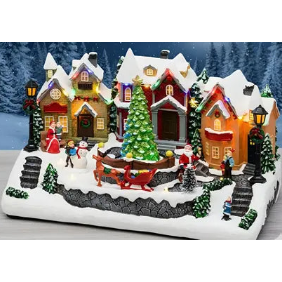 Musical Rotating Christmas Village with Lights & Santa Scene Decorative Showpiece - 18 cm  (Resin, Multicolor)