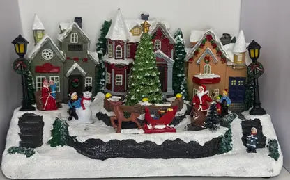 Musical Rotating Christmas Village with Lights & Santa Scene Decorative Showpiece - 18 cm  (Resin, Multicolor)