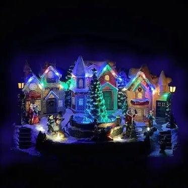Musical Rotating Christmas Village with Lights & Santa Scene Decorative Showpiece - 18 cm  (Resin, Multicolor)
