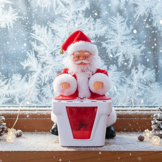 Christmas Electric Santa Plush Toy Playing Disc Swinging Twisted Doll White