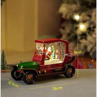 Christmas Vintage Car Snow Globe Music Box,Santa Decoration with LED Lights Decorative Showpiece - 16 cm  (Metal, Brown)