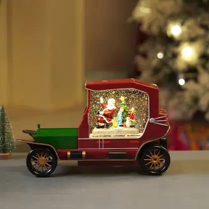 Christmas Vintage Car Snow Globe Music Box,Santa Decoration with LED Lights Decorative Showpiece - 16 cm  (Metal, Brown)
