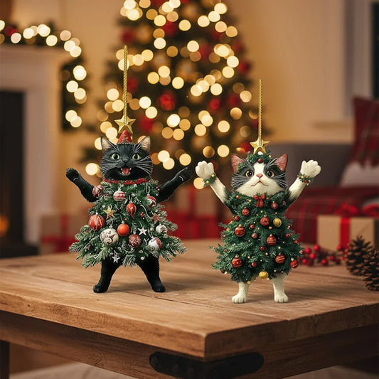 2 Pieces Cat Christmas Ornaments, Acrylic Christmas Ornament