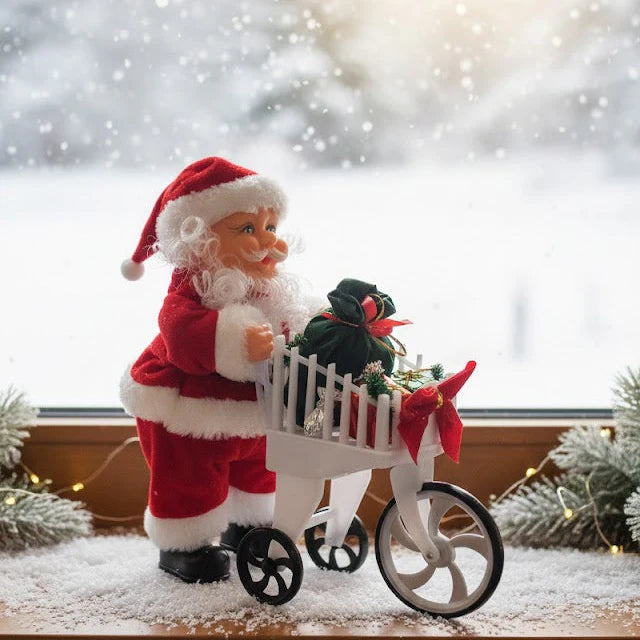 Electric Santa Claus Pushing Gifts Cart Singing Walking Animated Christmas Santa