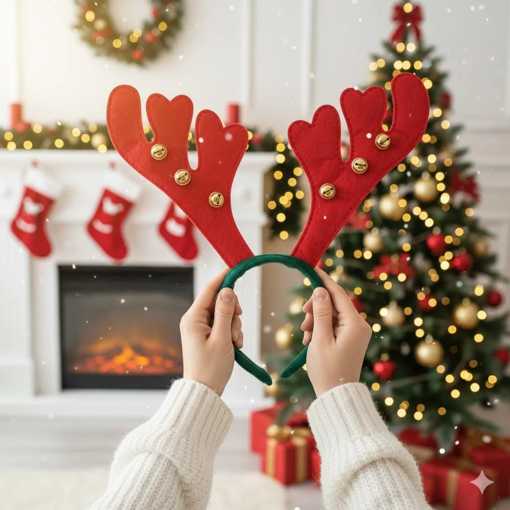 Red Green Christmas Headband Reindeer Antlers Design Hair Band