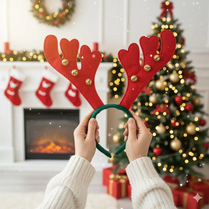 Red Green Christmas Headband Reindeer Antlers Design Hair Band
