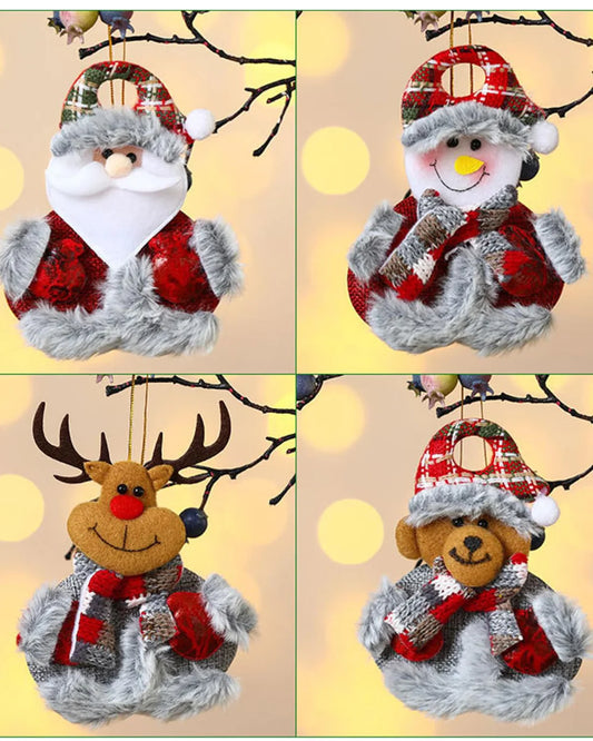 4 PCS Christmas Decorations Items, Christmas Tree Decoration Items, Reindeer, Bear Dolls, Santa Claus