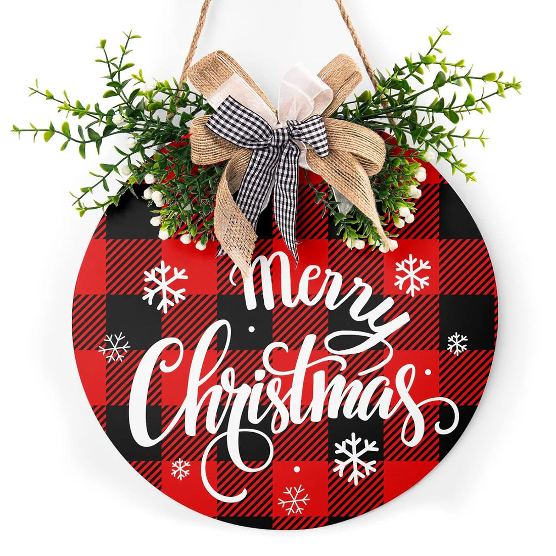 Buffalo Plaid Christmas Welcome Sign - Hanging