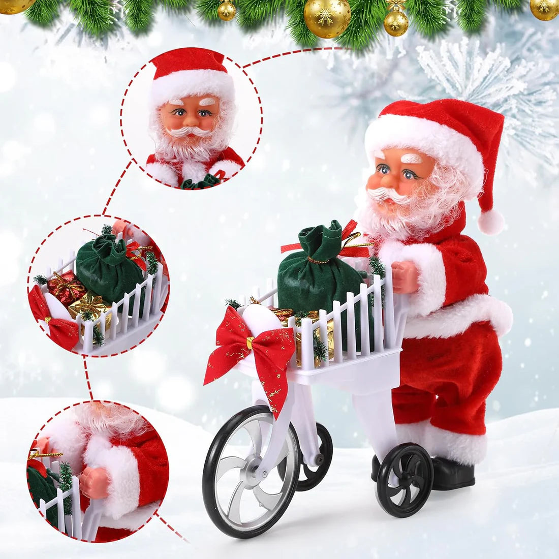 Electric Santa Claus Pushing Gifts Cart Singing Walking Animated Christmas Santa