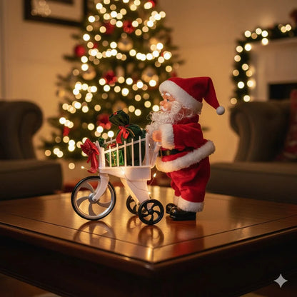 Electric Santa Claus Pushing Gifts Cart Singing Walking Animated Christmas Santa