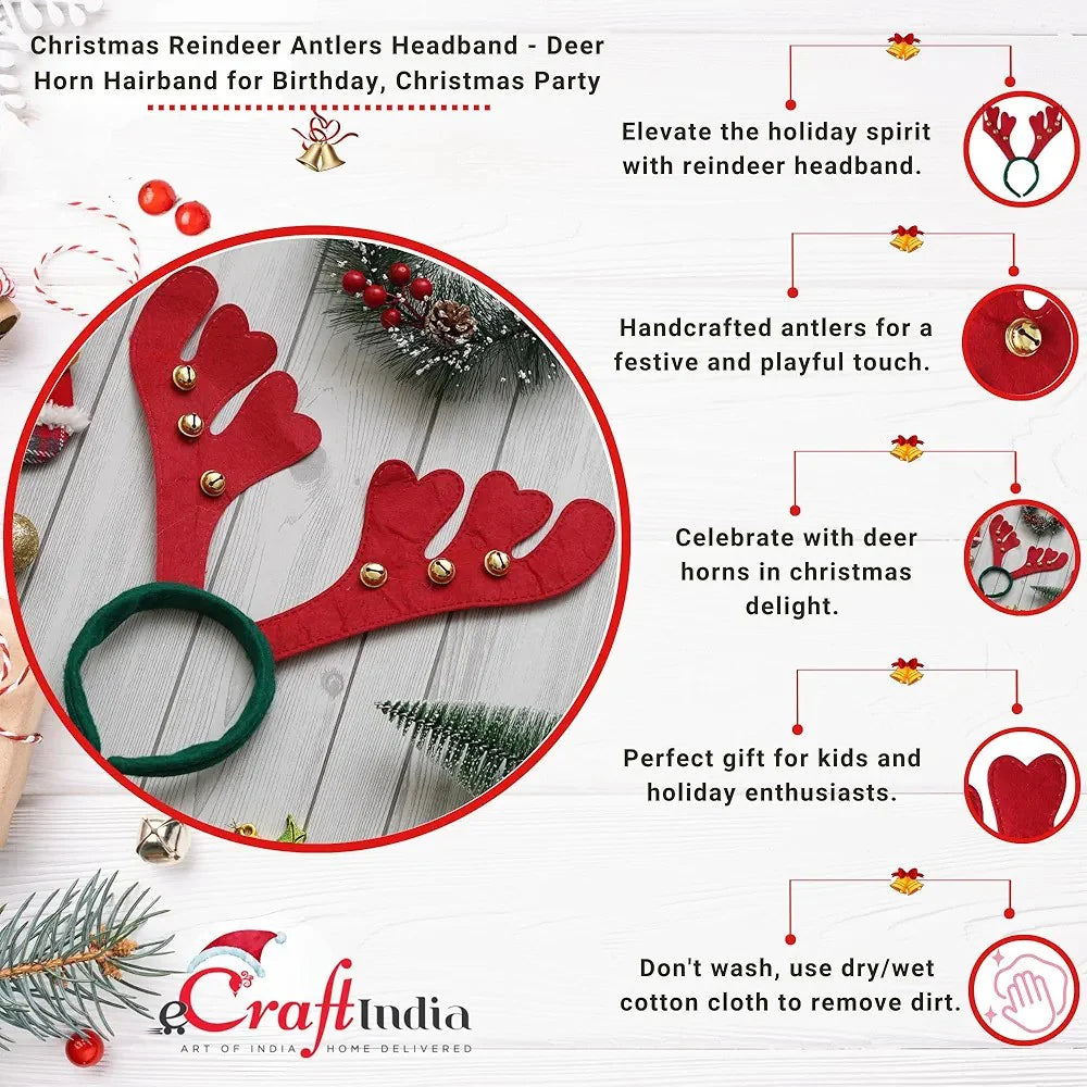 Red Green Christmas Headband Reindeer Antlers Design Hair Band