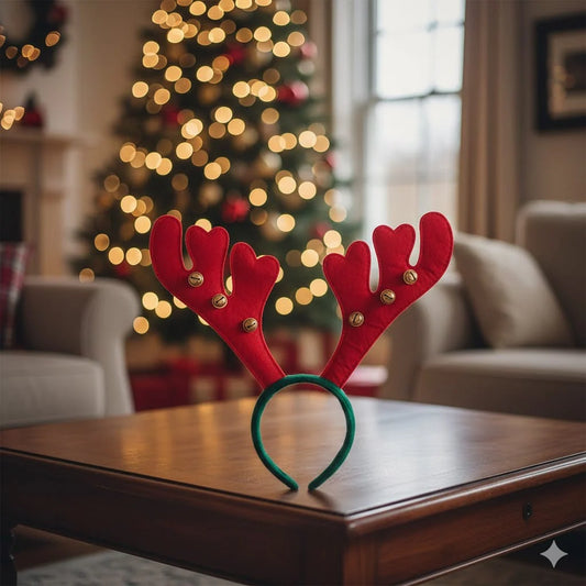Red Green Christmas Headband Reindeer Antlers Design Hair Band