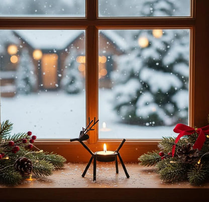 The Purple Tree Cast Iron Christmas Reindeer Tealight Holder